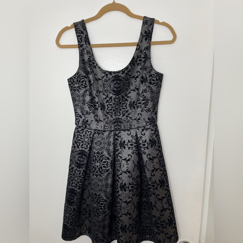 Aqua fit and flare silver shimmer dress with scoop back